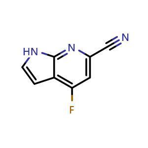 Chemical structure of 4-fluoro-1H-pyrrolo[2,3-b]pyridine-6-carbonitrile , CAS 1190313-36-0, AChemBlock P49583