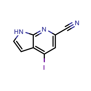 Chemical structure of 4-iodo-1H-pyrrolo[2,3-b]pyridine-6-carbonitrile , CAS 1190310-69-0, AChemBlock P49600