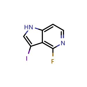 Chemical structure of 4-fluoro-3-iodo-1H-pyrrolo[3,2-c]pyridine , CAS 1190309-79-5, AChemBlock P49616