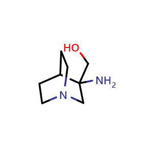 Chemical structure of {3-amino-1-azabicyclo[2.2.2]octan-3-yl}methanol , CAS 1184754-33-3, AChemBlock P49638