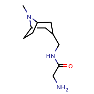Chemical structure of 2-amino-N-({8-methyl-8-azabicyclo[3.2.1]octan-3-yl}methyl)acetamide , CAS 1179072-78-6, AChemBlock P49647