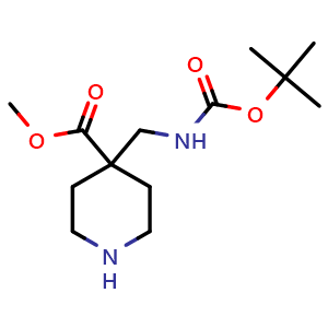 Chemical structure of methyl 4-({[(tert-butoxy)carbonyl]amino}methyl)piperidine-4-carboxylate , CAS 1158759-65-9, AChemBlock P49712