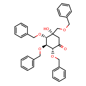 Chemical structure of (2R,3S,4S,5S)-2,3,4-tris(benzyloxy)-5-[(benzyloxy)methyl]-5-hydroxycyclohexan-1-one , CAS 115250-38-9, AChemBlock P49724
