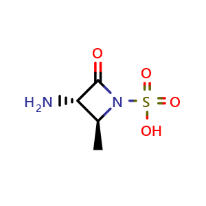 Chemical structure of (2S,3S)-3-amino-2-methyl-4-oxoazetidine-1-sulfonic acid , CAS 112026-42-3, AChemBlock P49772