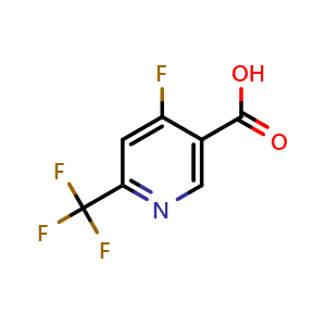 Chemical structure of 4-fluoro-6-(trifluoromethyl)pyridine-3-carboxylic acid , CAS 1105988-64-4, AChemBlock P49800