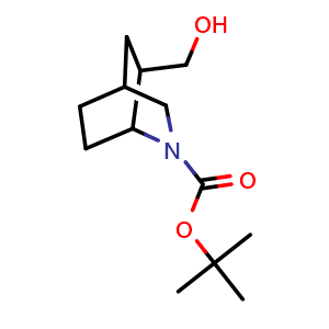 Chemical structure of tert-butyl 6-(hydroxymethyl)-2-azabicyclo[2.2.2]octane-2-carboxylate , CAS 1099570-32-7, AChemBlock P49805