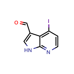 Chemical structure of 4-iodo-1H-pyrrolo[2,3-b]pyridine-3-carbaldehyde , CAS 1082040-17-2, AChemBlock P49853