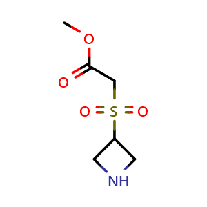 Chemical structure of methyl 2-(azetidine-3-sulfonyl)acetate , CAS 1073555-74-4, AChemBlock P49861
