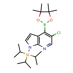 Chemical structure of 5-chloro-4-(4,4,5,5-tetramethyl-1,3,2-dioxaborolan-2-yl)-1-(triisopropylsilyl)-1H-pyrrolo[2,3-b]pyridine , CAS 1072152-34-1, AChemBlock P49868