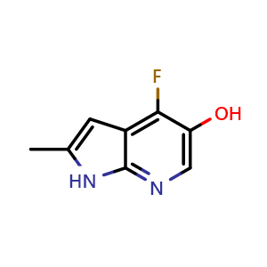 Chemical structure of 4-fluoro-2-methyl-1H-pyrrolo[2,3-b]pyridin-5-ol , CAS 1036963-07-1, AChemBlock P49924