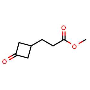 Chemical structure of methyl 3-(3-oxocyclobutyl)propanoate , CAS 1019842-24-0, AChemBlock P49969