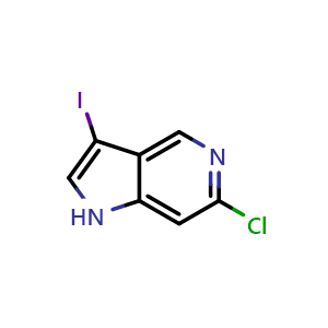 Chemical structure of 6-chloro-3-iodo-1H-pyrrolo[3,2-c]pyridine , CAS 1000341-55-8, AChemBlock P50015