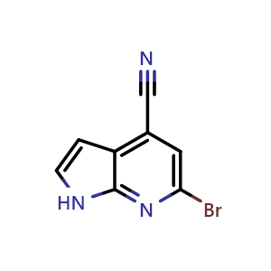Chemical structure of 6-bromo-1H-pyrrolo[2,3-b]pyridine-4-carbonitrile , CAS 1000340-74-8, AChemBlock P50023