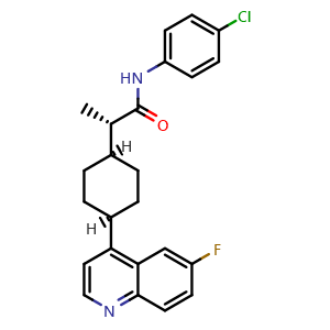 Chemical structure of (2S)-N-(4-chlorophenyl)-2-[cis-4-(6-fluoroquinolin-4-yl)cyclohexyl]propanamide , CAS 2227198-92-5, AChemBlock P50100