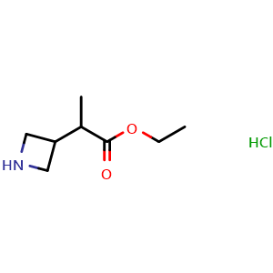 Chemical structure of ethyl 2-(azetidin-3-yl)propanoate hydrochloride , CAS 2231674-03-4, AChemBlock P50128