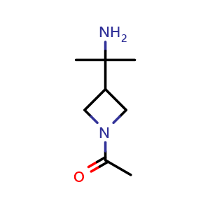 Chemical structure of 1-[3-(2-aminopropan-2-yl)azetidin-1-yl]ethan-1-one , CAS 2231675-06-0, AChemBlock P50133