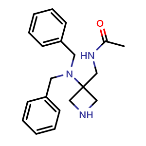 Chemical structure of N-{[3-(dibenzylamino)azetidin-3-yl]methyl}acetamide , CAS 2231674-91-0, AChemBlock P50158