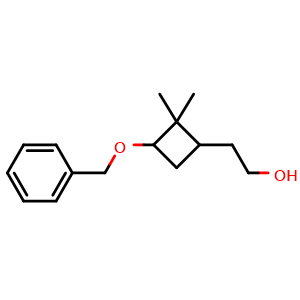 Chemical structure of 2-[3-(benzyloxy)-2,2-dimethylcyclobutyl]ethan-1-ol , CAS 2231673-98-4, AChemBlock P50185