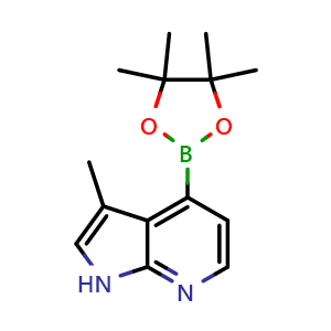 Chemical structure of 3-methyl-4-(tetramethyl-1,3,2-dioxaborolan-2-yl)-1H-pyrrolo[2,3-b]pyridine , CAS 2304634-64-6, AChemBlock P50187