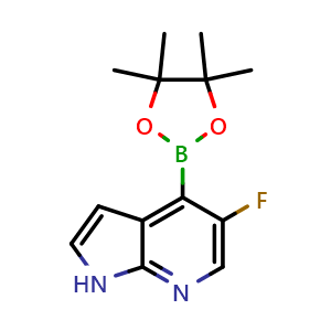 Chemical structure of 5-fluoro-4-(tetramethyl-1,3,2-dioxaborolan-2-yl)-1H-pyrrolo[2,3-b]pyridine , CAS 2267317-90-6, AChemBlock P50199