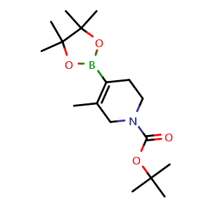 Chemical structure of tert-butyl 5-methyl-4-(tetramethyl-1,3,2-dioxaborolan-2-yl)-1,2,3,6-tetrahydropyridine-1-carboxylate , CAS 2304635-21-8, AChemBlock P50205