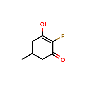 Chemical structure of 2-fluoro-3-hydroxy-5-methylcyclohex-2-en-1-one , CAS 2231677-08-8, AChemBlock P50218