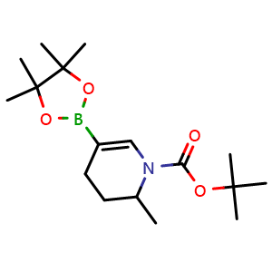 Chemical structure of tert-butyl 2-methyl-5-(4,4,5,5-tetramethyl-1,3,2-dioxaborolan-2-yl)-1,2,3,4-tetrahydropyridine-1-carboxylate , CAS 2304631-40-9, AChemBlock P50220