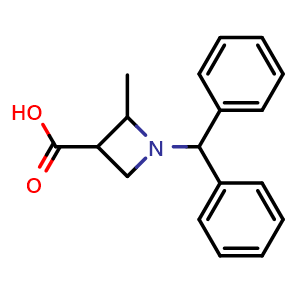 Chemical structure of 1-(diphenylmethyl)-2-methylazetidine-3-carboxylic acid , CAS 2231673-50-8, AChemBlock P50222