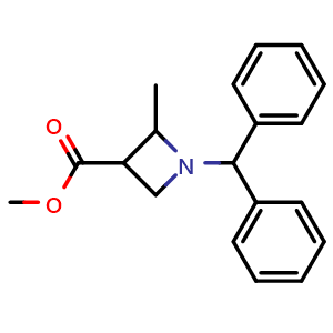 Chemical structure of methyl 1-(diphenylmethyl)-2-methylazetidine-3-carboxylate , CAS 2231676-29-0, AChemBlock P50223
