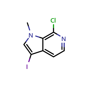 Chemical structure of 7-chloro-3-iodo-1-methyl-1H-pyrrolo[2,3-c]pyridine , CAS 2231675-82-2, AChemBlock P50234