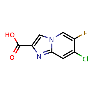 Chemical structure of 7-chloro-6-fluoro-imidazo[1,2-a]pyridine-2-carboxylic acid , CAS 2227206-26-8, AChemBlock P50252