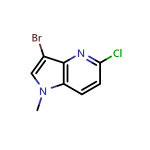 Chemical structure of 3-bromo-5-chloro-1-methyl-1H-pyrrolo[3,2-b]pyridine , CAS 2231676-57-4, AChemBlock P50255