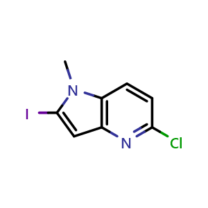 Chemical structure of 5-chloro-2-iodo-1-methyl-1H-pyrrolo[3,2-b]pyridine , CAS 2231673-71-3, AChemBlock P50263