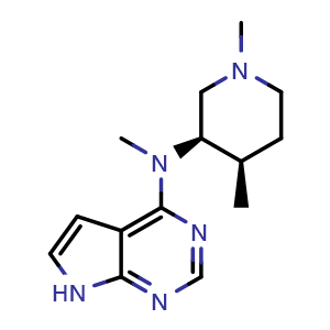 Chemical structure of (3R,4R)-N,1,4-trimethyl-N-{7H-pyrrolo[2,3-d]pyrimidin-4-yl}piperidin-3-amine , CAS 2227197-38-6, AChemBlock P50272
