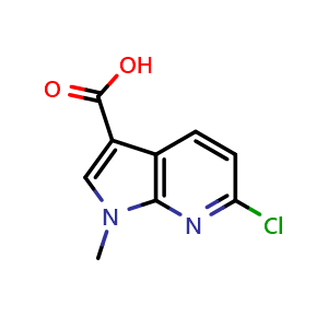 Chemical structure of 6-chloro-1-methyl-1H-pyrrolo[2,3-b]pyridine-3-carboxylic acid , CAS 2227204-98-8, AChemBlock P50287