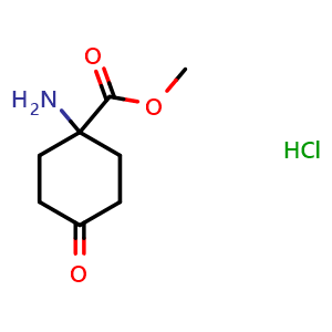Chemical structure of methyl 1-amino-4-oxocyclohexane-1-carboxylate hydrochloride , CAS 2231674-94-3, AChemBlock P50303