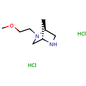 Chemical structure of (1S,4S)-2-(2-methoxyethyl)-2,5-diazabicyclo[2.2.1]heptane dihydrochloride , CAS 2231666-14-9, AChemBlock P50317