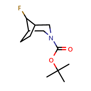 Chemical structure of tert-butyl 8-fluoro-3-azabicyclo[3.2.1]octane-3-carboxylate , CAS 2231672-88-9, AChemBlock P50329