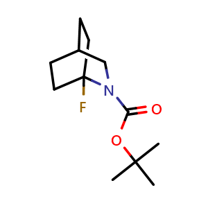 Chemical structure of tert-butyl 1-fluoro-2-azabicyclo[2.2.2]octane-2-carboxylate , CAS 2231673-35-9, AChemBlock P50344