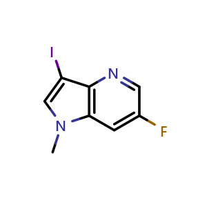 Chemical structure of 6-fluoro-3-iodo-1-methyl-1H-pyrrolo[3,2-b]pyridine , CAS 2231676-01-8, AChemBlock P50429