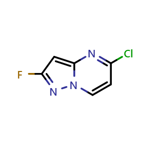 Chemical structure of 5-chloro-2-fluoropyrazolo[1,5-a]pyrimidine , CAS 2227206-65-5, AChemBlock P50442