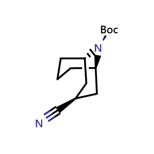 Chemical structure of tert-butyl (1R,3s,5S)-3-cyano-9-azabicyclo[3.3.1]nonane-9-carboxylate , CAS 2165521-14-0, AChemBlock P50465