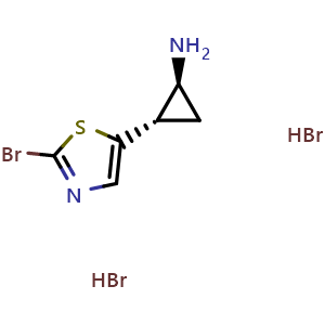 Chemical structure of (1S,2S)-rel-2-(2-bromo-1,3-thiazol-5-yl)cyclopropan-1-amine dihydrobromide , CAS 2173052-92-9, AChemBlock P50514