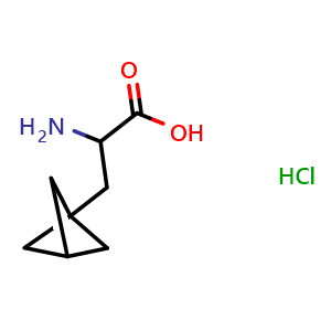 Chemical structure of 2-amino-3-{bicyclo[1.1.1]pentan-1-yl}propanoic acid hydrochloride , CAS 2231673-00-8, AChemBlock P50526