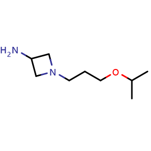 Chemical structure of 1-[3-(propan-2-yloxy)propyl]azetidin-3-amine , CAS 2231674-17-0, AChemBlock P50529