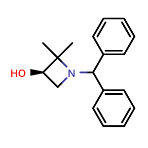 Chemical structure of (3R)-1-benzhydryl-2,2-dimethyl-azetidin-3-ol , CAS 2227199-05-3, AChemBlock P50596