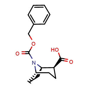 Chemical structure of rel-(1R,2S,5R)-8-[(benzyloxy)carbonyl]-8-azabicyclo[3.2.1]octane-2-carboxylic acid , CAS 2227199-09-7, AChemBlock P50634