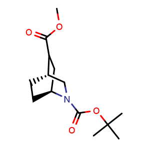 Chemical structure of 2-tert-butyl 5-methyl (1S,4R)-2-azabicyclo[2.2.2]octane-2,5-dicarboxylate , CAS 2231670-01-0, AChemBlock P50643