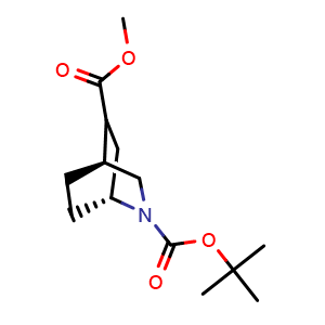 Chemical structure of 2-tert-butyl 5-methyl (1R,4S)-2-azabicyclo[2.2.2]octane-2,5-dicarboxylate , CAS 2227202-42-6, AChemBlock P50645