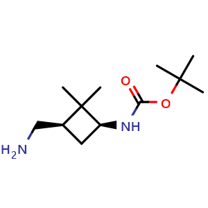 Chemical structure of tert-butyl N-[cis-3-(aminomethyl)-2,2-dimethylcyclobutyl]carbamate , CAS 2227198-53-8, AChemBlock P50650